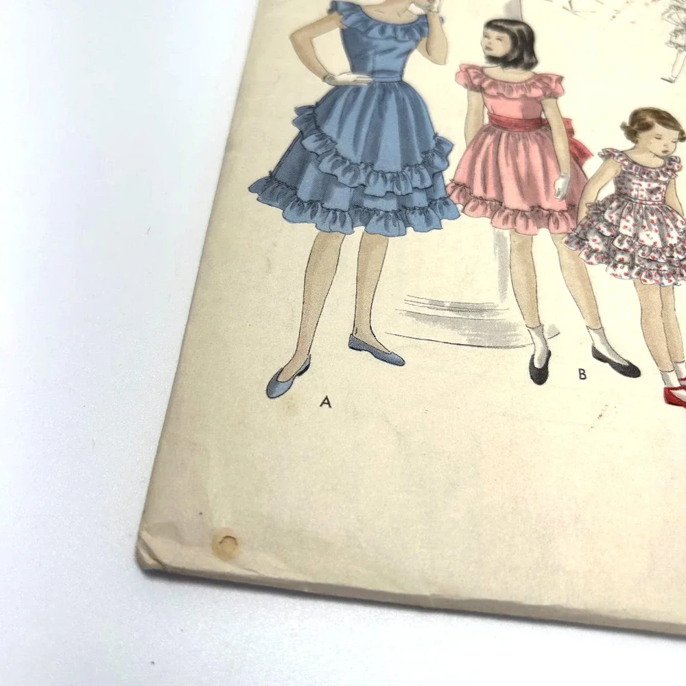 Vogue Vintage 1940's Pattern #2568 Girls One Piece Ruffle Dress Size 6 Years HTF
